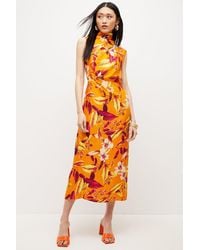 Karen Millen - Viscose Linen Batik Print Woven Maxi Dress - Lyst