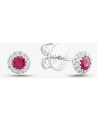 T.H.Baker - 18Ct Brilliant Cut Ruby & Diamond Halo Stud Earrings 36845G1 - Lyst