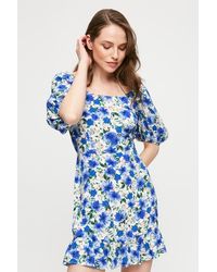 Dorothy Perkins - Blue Floral Tie Front Mini Dress - Lyst