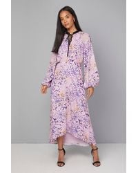 Wallis - Abstract Tie Neck Midi Dress - Lyst