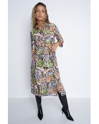 Warehouse - Abstract Smudge Roll Sleeve Shirt Dress - Lyst