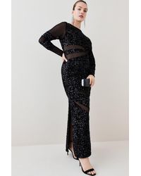 Karen Millen - Plus Size Sequin Velvet And Mesh Maxi Dress - Lyst