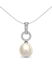 Jewelco London - 18ct White Gold 0.21ct Diamond Pearl Pearl Full Moon Drop Pendant - 18p149 - Lyst