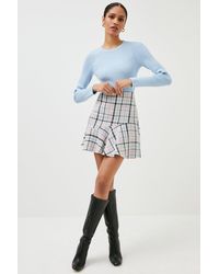 Karen Millen - Cotton Blend Check Tweed A Line Flippy Skirt - Lyst