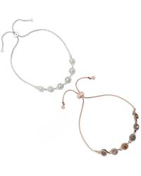 Mood - Two Tone Crystal And Pearl Two Pack Toggle Bracelet - Lyst