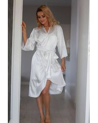 KDMD - Satin Wrap Housecoat Robe With Flirty Belt - Lyst