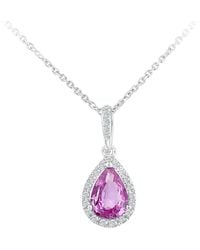 Jewelco London - 9Ct Diamond Pear Created Sapphire Necklace 16" - Lyst