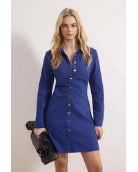 WOVCOR - Button Front Collared Tailored Long Sleeve Mini Shirt Dress - Lyst