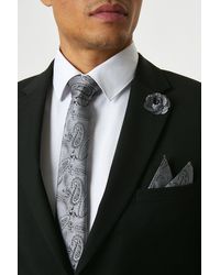 Burton - Slate Grey Wedding Paisley Tie Set With Lapel Pin - Lyst