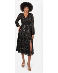 Lovedrobe - Sequin Faux Wrap Long Sleeve Midi Dress - Lyst