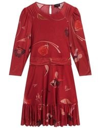 Ted Baker - Gathered Shoulder Mesh Long Sleeve V-Neck Regular Fit Mini Dress - Lyst