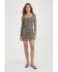 Roselle - Ruched Mesh Square Neck Long Sleeve Bodycon Mini Dress - Lyst