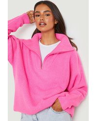 Boohoo - Soft Brushed Knit Zip Polo Jumper - Lyst