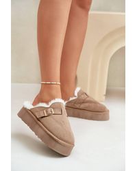 Love Lace - Thick Sole Fur Lined Warm Slippers With Buckle Strap - Lyst