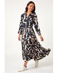Roman - Petite Abstract Print Button Midi Dress - Lyst