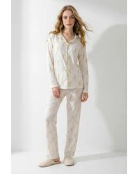 WOVCOR - Floral Print Piped Revere Collar Long Sleeve Pyjama Set - Lyst