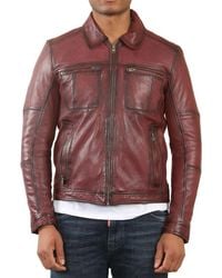 TruClothing - Classic Collar Leather Biker Jacket - Lyst