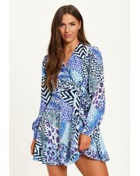 Liquorish - Mixed Animal Print Mini Wrap Dress With Long Sleeves - Lyst
