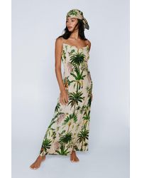 Nasty Gal - Crinkle Viscose Palm Tree Cowl Maxi Dress And Headscarf Set - Lyst