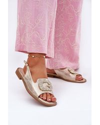 Love Lace - Flat Heel Sandals With Buckle Strap Decorative Front Comfort - Lyst