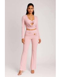 Stylewise - Cowl Neck Knot Detail Long Sleeve Crop Top & Flared Trouser Co-Ord - Lyst