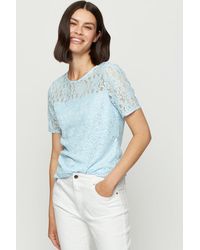Dorothy Perkins - Pale Blue Puff Sleeve Lace Tee - Lyst