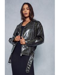 MissPap - Oversized Leather Look Snakeskin Biker Jacket - Lyst