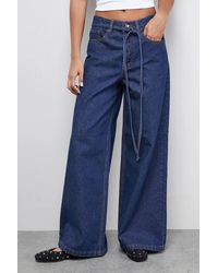 Warehouse - Tie Waist Wide Leg Denim Jean - Lyst