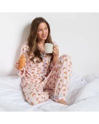 OHS - Breakfast Print Piped Jersey Button Through Pyjama Set Nightwear - Lyst
