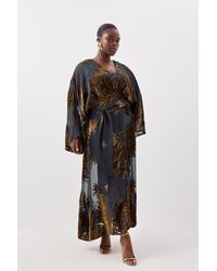 Karen Millen - Plus Size Feather Devore Woven Kimono Maxi Dress - Lyst