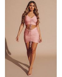 Femme Luxe - Ruched Drawstring Crop Top & Mini Skirt Co-Ord Set - Lyst