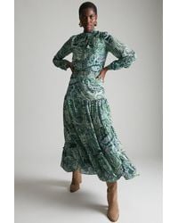 Karen Millen - Paisley Shirred Maxi Woven Dress - Lyst