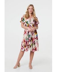 Izabel London - Floral Short Puff Sleeve Midi Dress - Lyst
