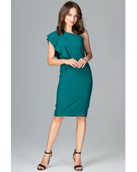 Love Lace - One Shoulder Sleeveless Zip Fastening Dress With Ruffles - Lyst