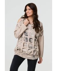 Izabel London - Graphic Print Cut Out Layer Hoodie - Lyst