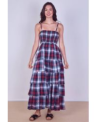 ELAINA FASHION - Tiered Check Maxi Dress - Lyst