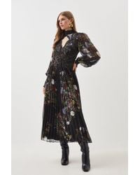 Karen Millen - Petite Floral Applique Lace Pleated Maxi Dress - Lyst