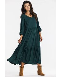 Love Lace - Viscose V-Neck Long Sleeve Maxi Dress - Lyst