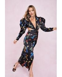 Nasty Gal - Plunging Floral Print Cut Out Maxi Dress - Lyst