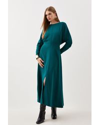 Karen Millen - Petite Premium Viscose Crepe Long Sleeve Woven Midi Dress - Lyst
