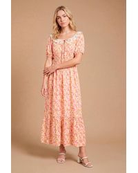 Dorothy Perkins - Broderie Frill Detail Tiered Hem Printed Midi Dress - Lyst