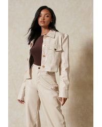 MissPap - Leather Look Boxy Cropped Jacket - Lyst