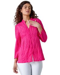 Roman - Embroidered Crinkle Cotton Blouse - Lyst