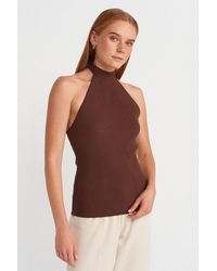 Dilvin - Ribbed Halterneck Slim-Fit Blouse - Lyst