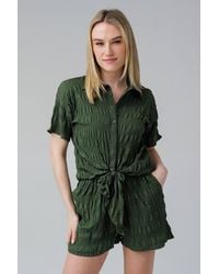 Influence - Textured Smocked Tie Front Short Sleeve Shirt - Lyst