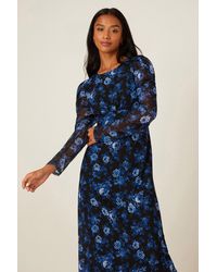 Dorothy Perkins - Petite Blue Floral Print Mesh Midi Dress - Lyst