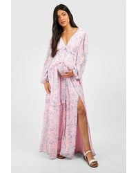 Boohoo - Maternity Floral Print Side Split Maxi Dress - Lyst