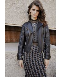 Karen Millen - Leather Quilted Panelled Buckle Biker Jacket - Lyst