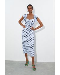 Dorothy Perkins - Tall Blue Spot Ruch Front Strappy Midi Dress - Lyst