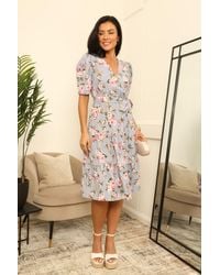 Double Second - Printed Puff Sleeve Wrap Dress - Lyst